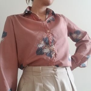 VTG Floral Collared Buttondown Blouse Size S